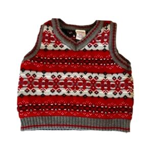 Holiday Knit Sweater Vest in Red and Gray, 6-12 Months Baby